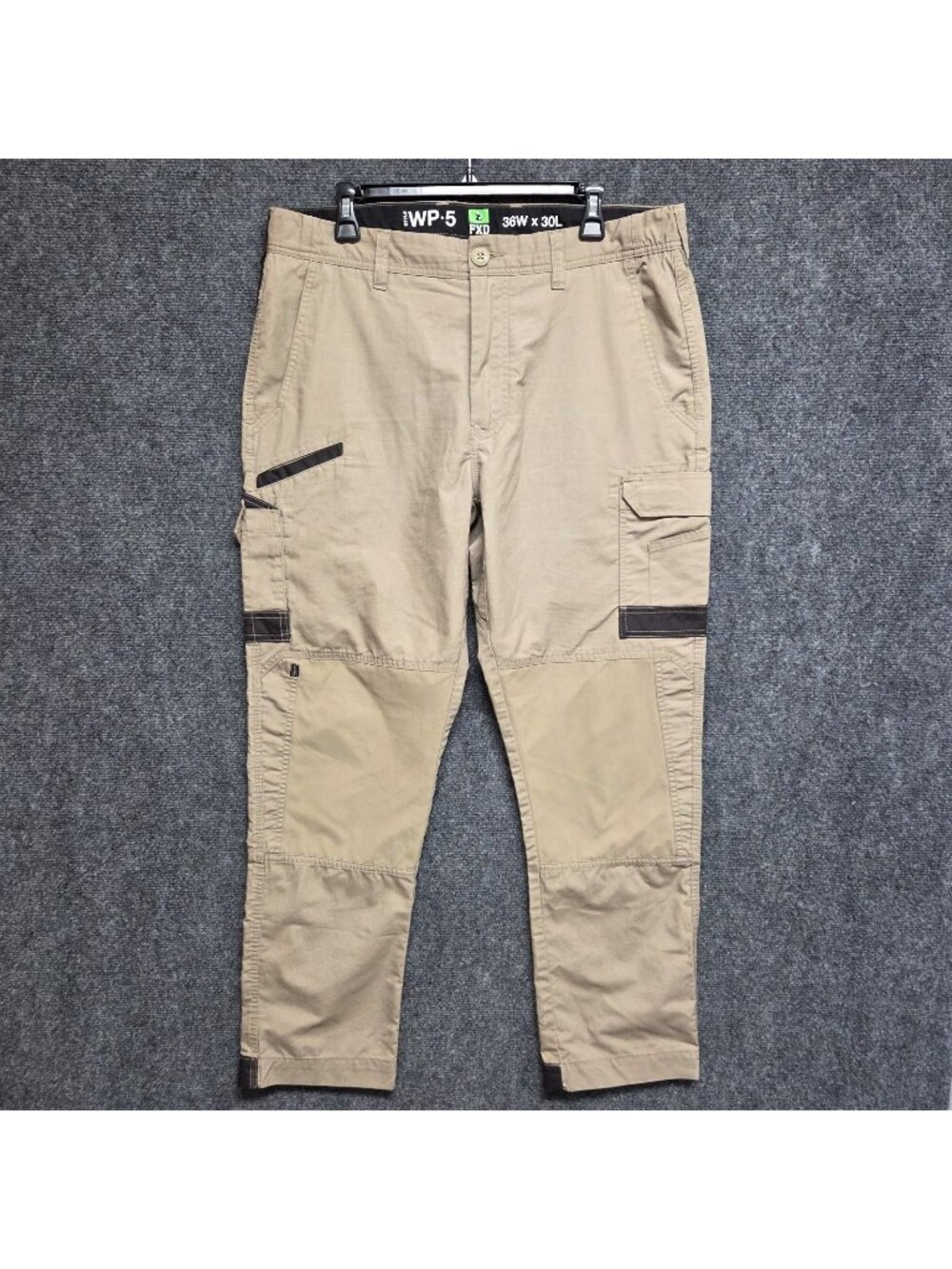 FXD Pants Mens 36X30 Khaki Beige WP5 Flat Front Cargo Straight Comfort Waist